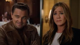 Leonardo DiCaprio in Once Upon a Time in Hollywood and Jennifer Aniston in The Morning Show side by side