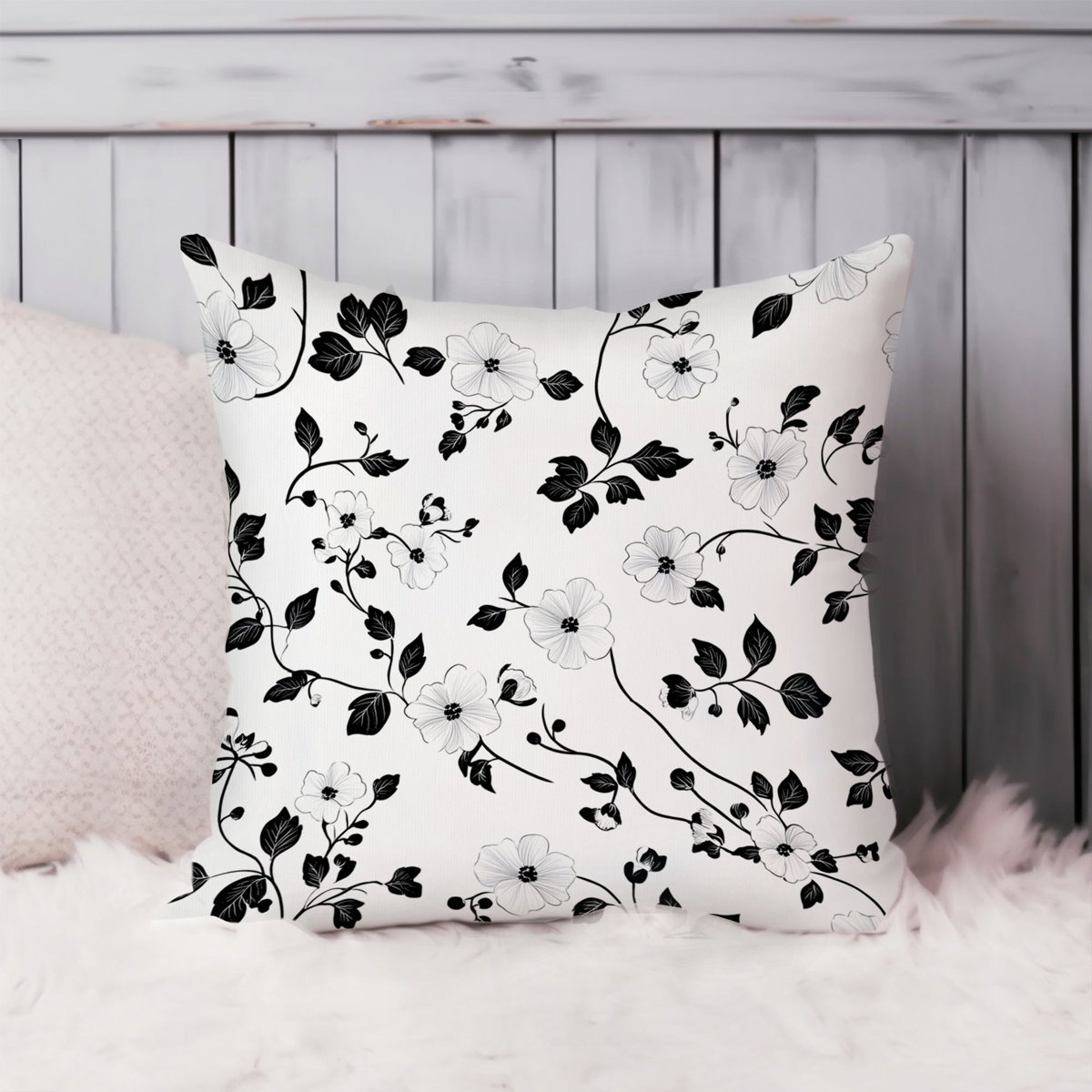 Ethan Taylor Floral Black &amp;amp; White Floral Pattern Flowers Xii Modern Throw Pillow Cover | Wayfair