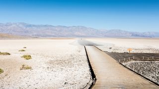 The wooden boardwalk leading to Badwater Salt Flats