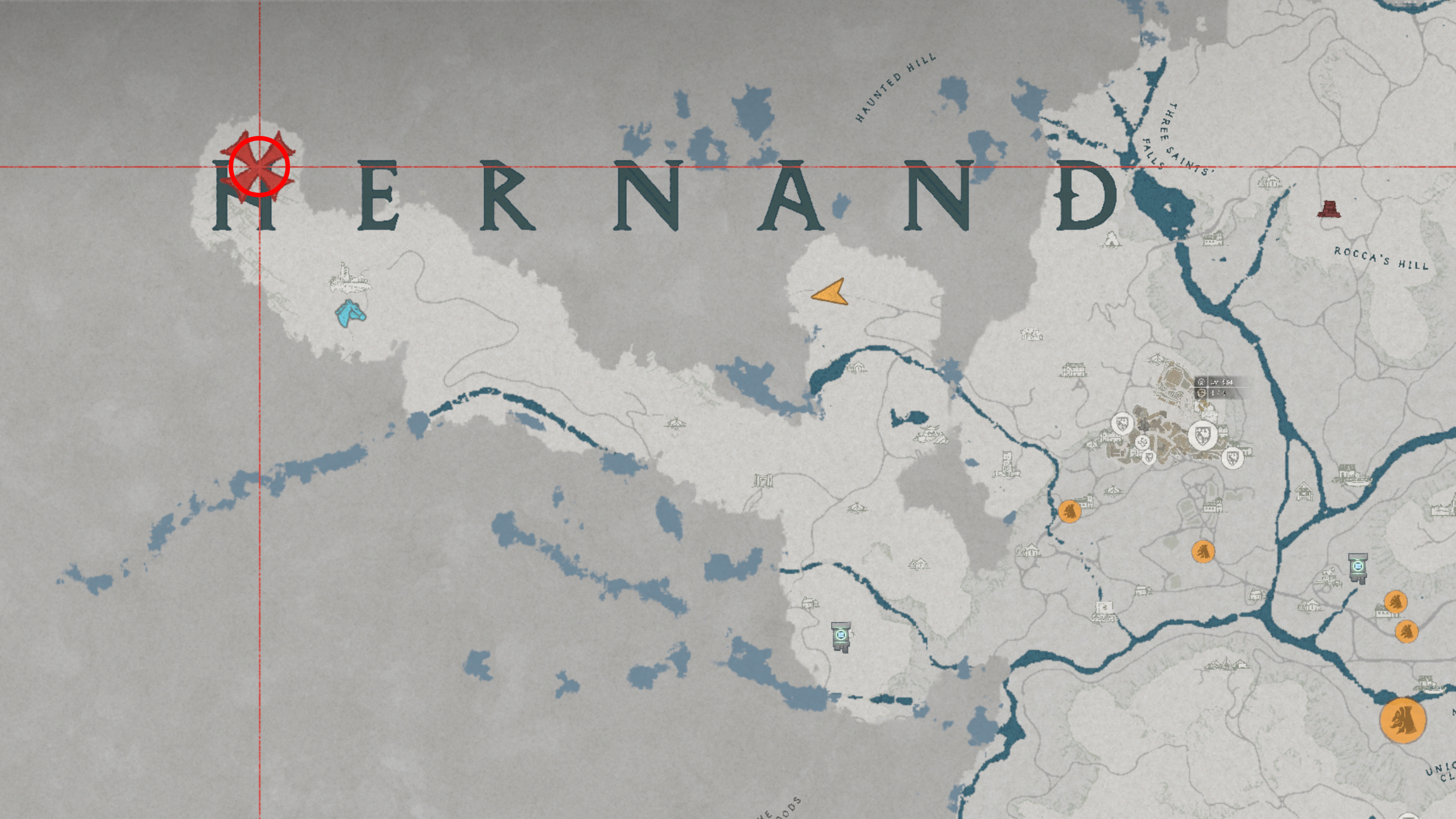  A map with a red marker showing the location of the crypt containing the Soul Spear.