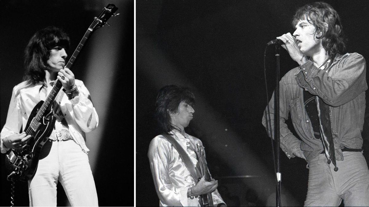 Bill Wyman of the Rolling Stones performs on stage during the 1973 European tour at Wembley Empire Pool on 9th September 1973.