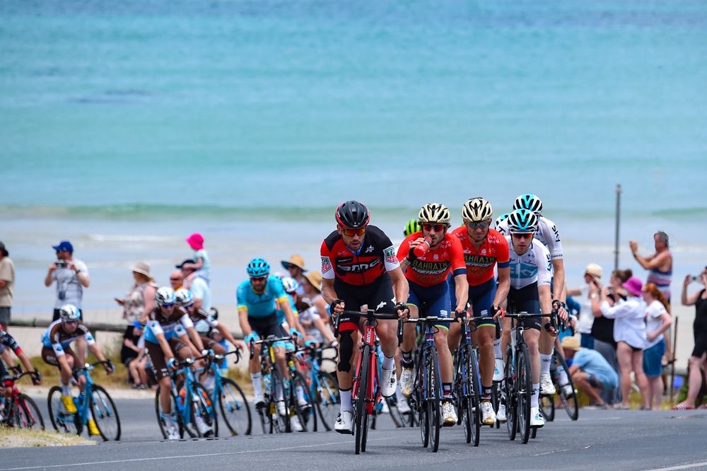 The riders head away from the beach