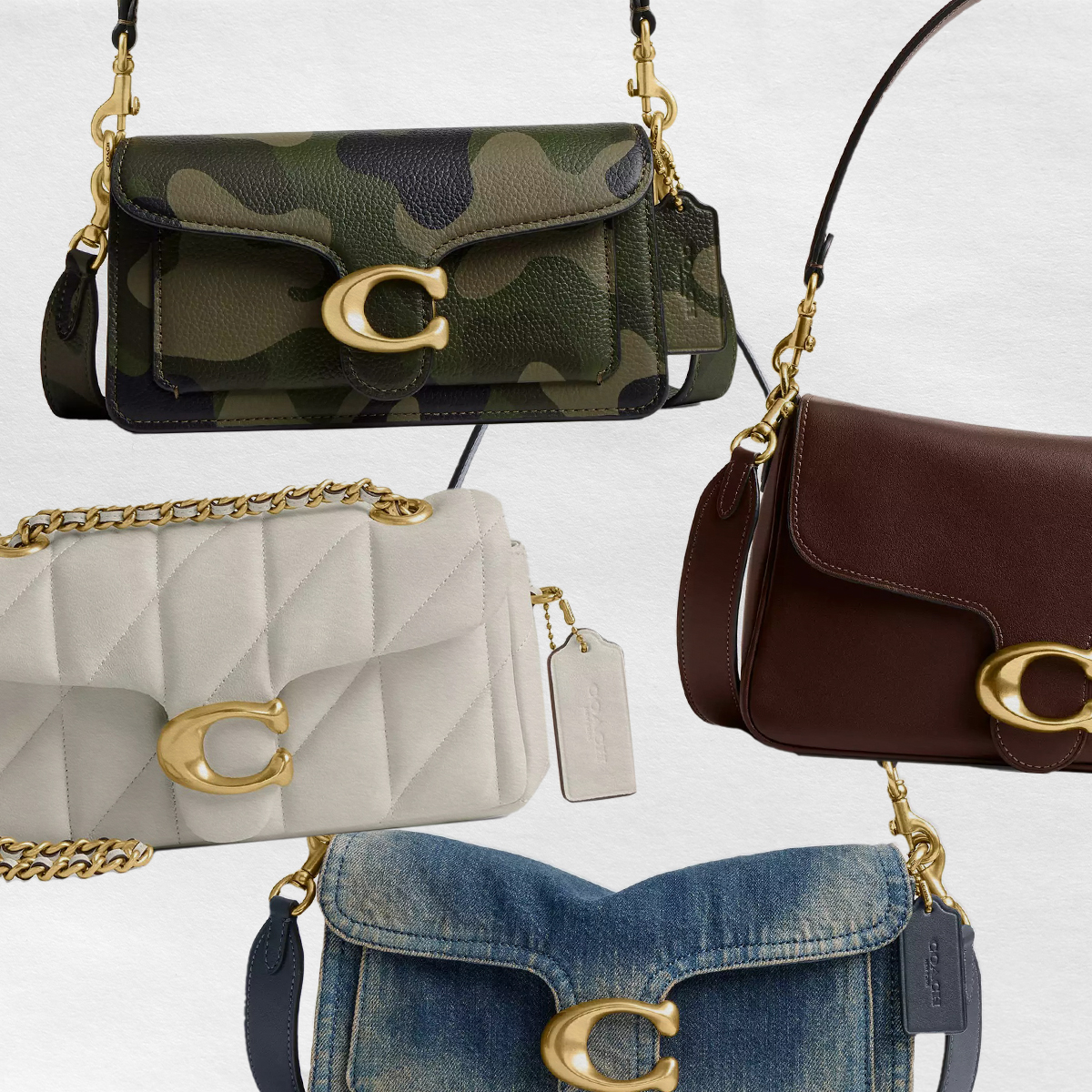 Collage of Coach Tabby Bags