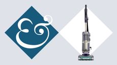 Shark POWERDETECT Upright Vacuum on tile background next to Homes & Gardens '&' logo.