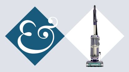 Shark POWERDETECT Upright Vacuum on tile background next to Homes & Gardens '&' logo.