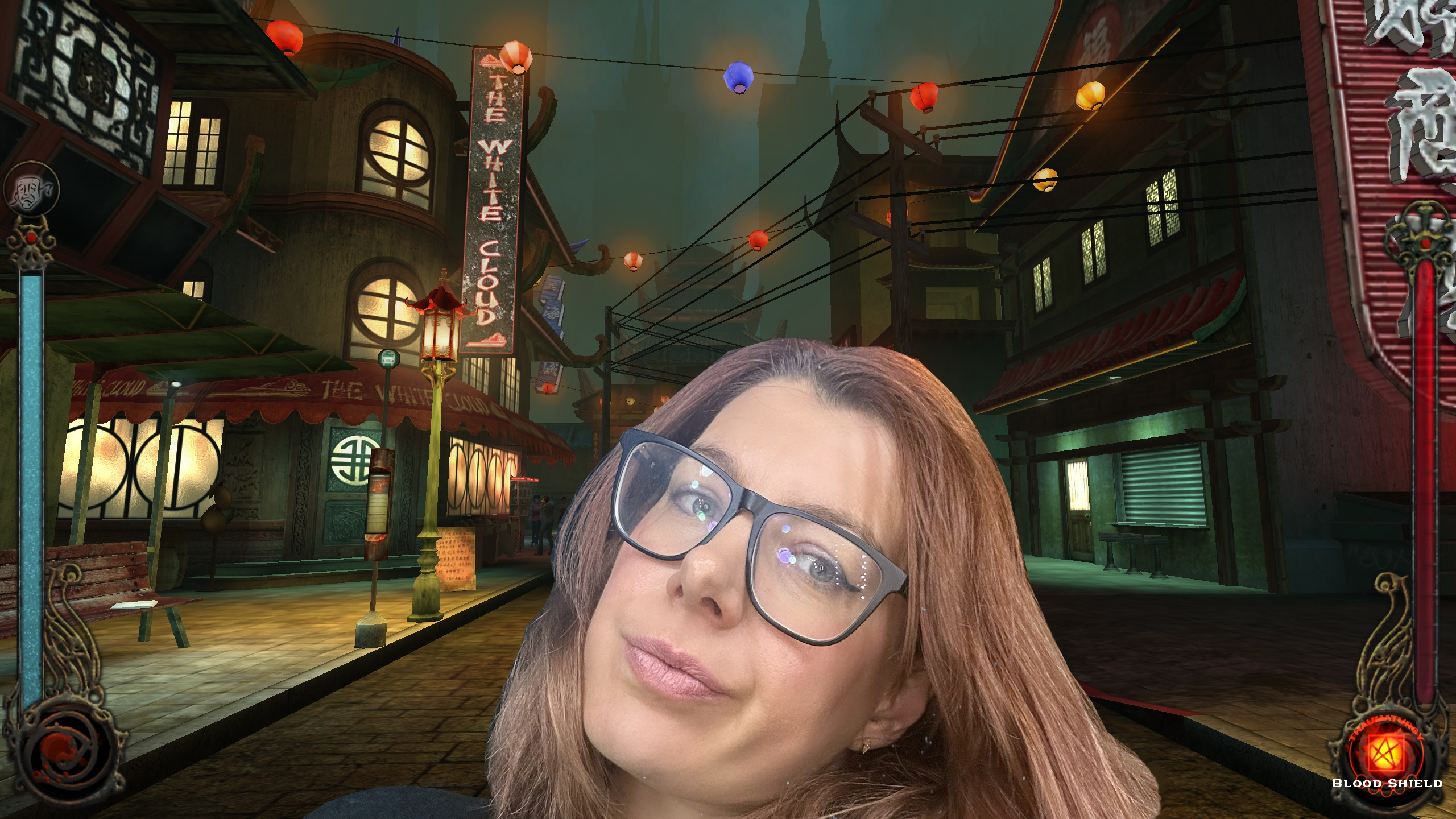 Cara Ellison in front of a Bloodlines backdrop