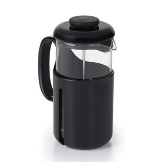 OXO Brew Venture Shatter-Resistant Travel French Press Portable coffee maker cut out in black