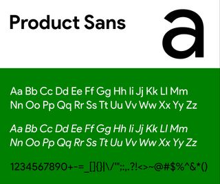 A typeface sheet showing the 'Product Sans' (now Google Sans) font.