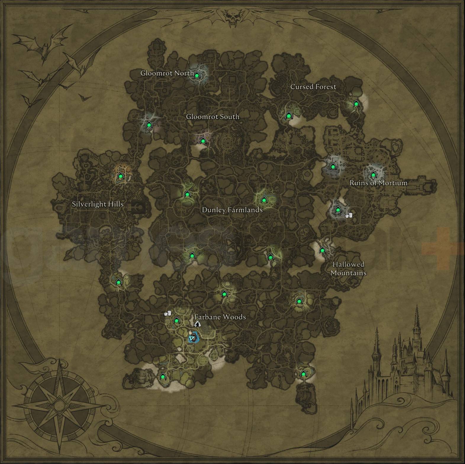 V Rising Waygate map with all fast travel locations