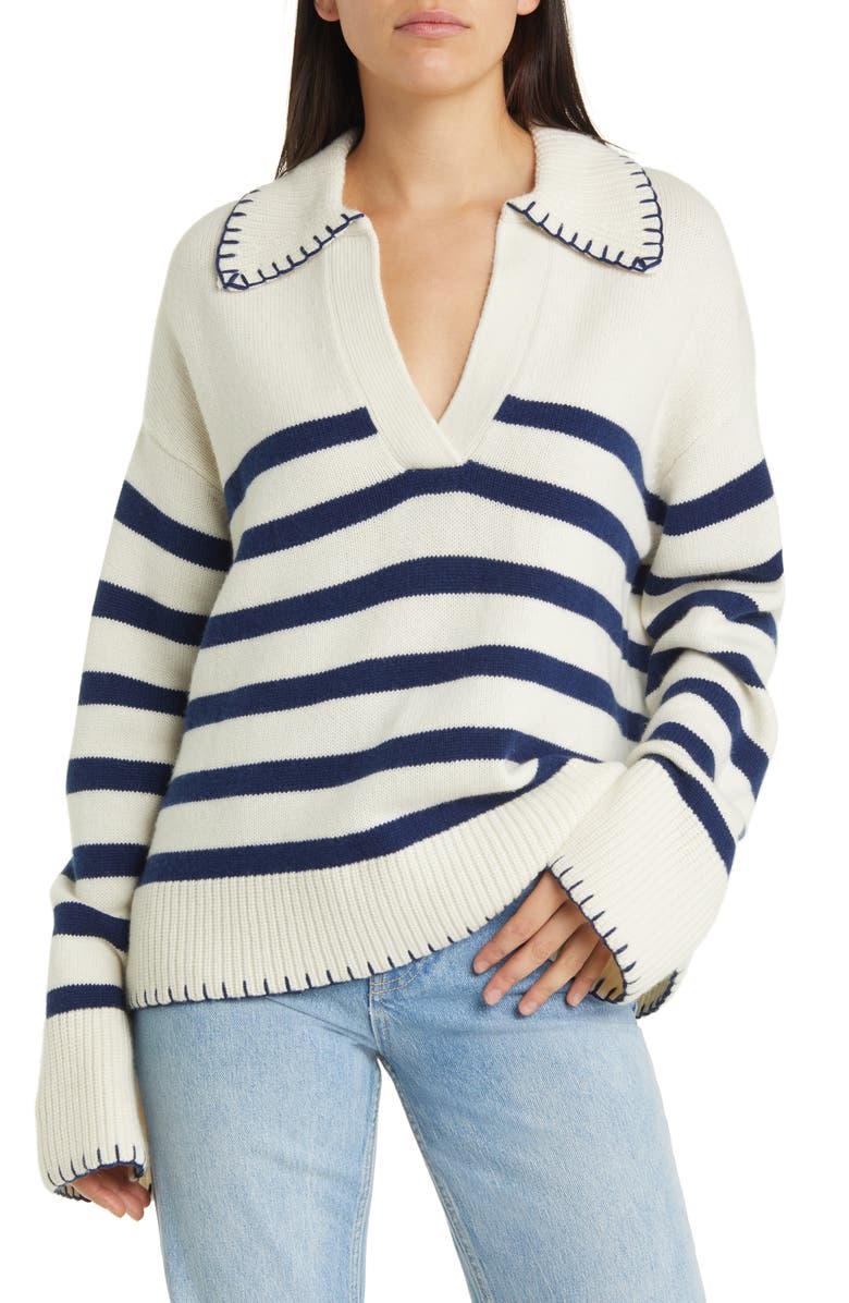 Stripe Wool & Cashmere Polo Sweater