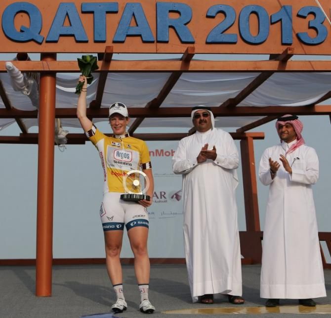 Qatar overall winner Kristin Wild on the podium