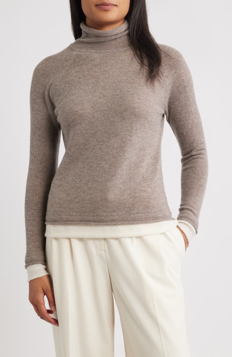 Layered Look Wool & Cashmere Turtleneck Sweater