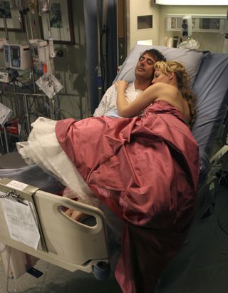 n the second hour of part two of the season finale of Walt Disney Television via Getty Images's "Grey's Anatomy" -- "Losing My Religion," Richard goes into interrogation mode about a patient's condition, Callie confronts George about his feelings for her, and Meredith and Derek meet about Doc.