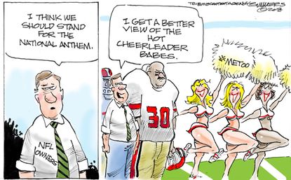 Political cartoon US Football NFL cheerleaders MeToo