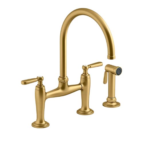 Kohler x Studio McGee, Two-Hole Bridge Kitchen Sink Faucet With Side Sprayer