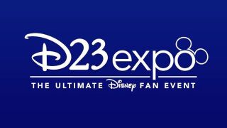 The official logo for D23 Expo, the ultimate Disney fan event, in white writing on a blue background