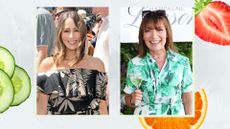 Images of Rachel Stevens and Lorraine Kelly at Wimbledon 2026 on a white background with cucumber, strawberry and orange slices