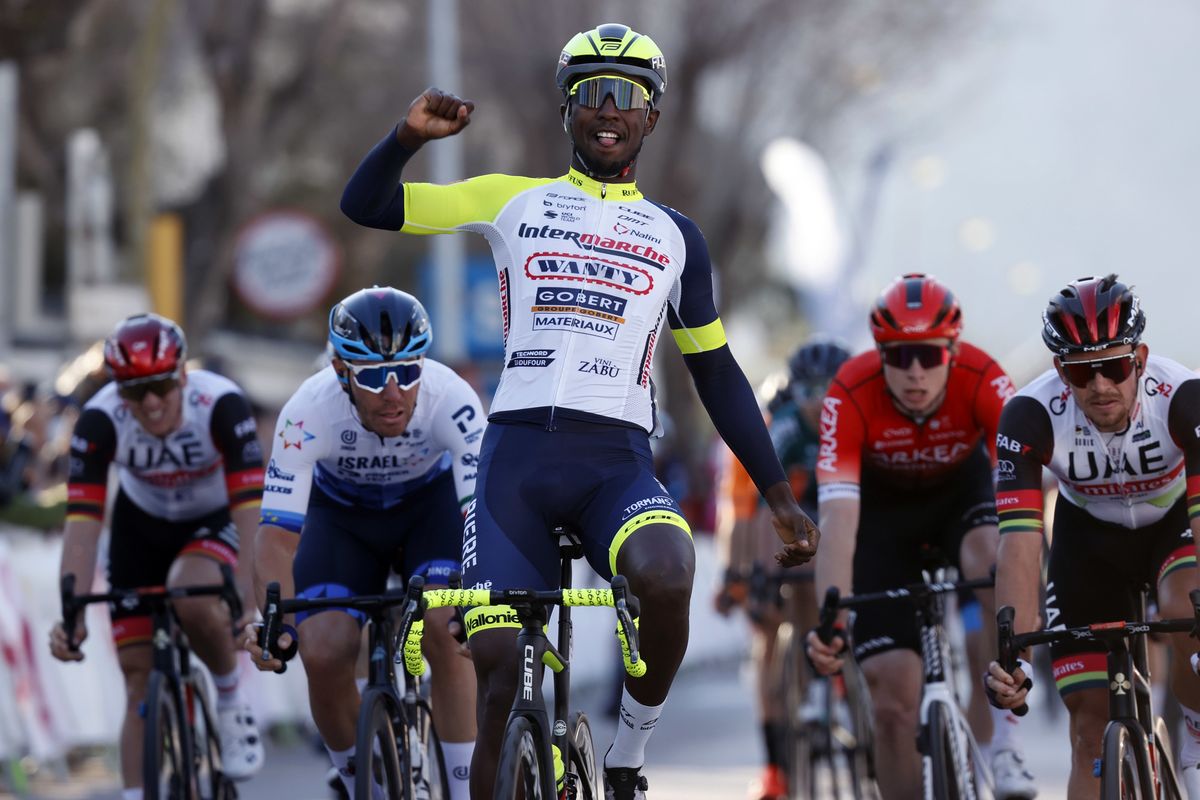 Biniam Girmay (Intermarch&eacute;-Wanty-Gobert) enjoys his early-season win