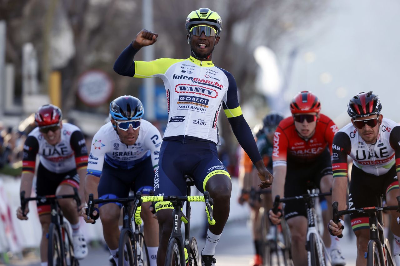 Biniam Girmay (Intermarch&eacute;-Wanty-Gobert) enjoys his early-season win