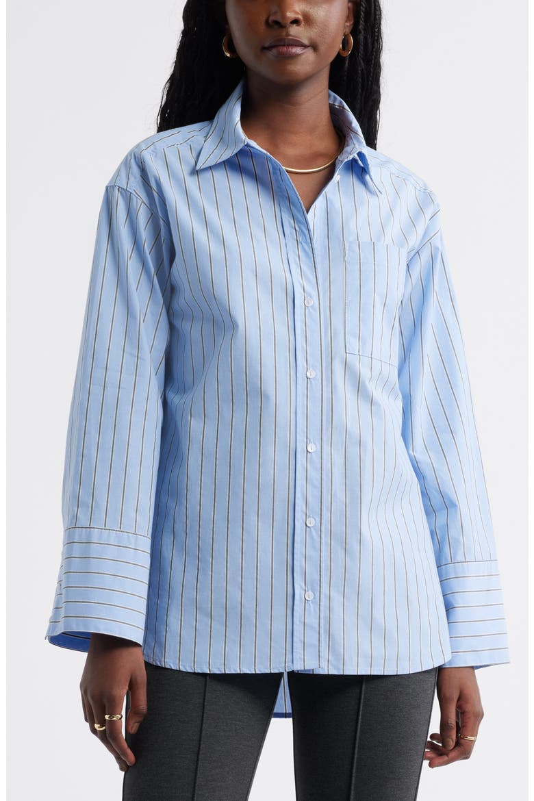 Stripe Cotton Poplin Button-Up Shirt
