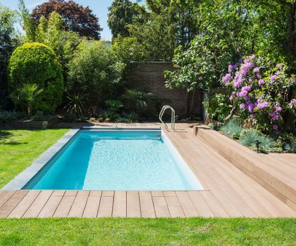 small swimming pool and deck