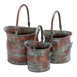 August Grove® Quintanilla Copper Metal Indoor-Outdoor Patina Tulip Style Bucket Planter With Stationary Handles & Reviews | Wayfair