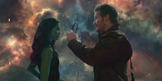 Peter Quill shows Gamora his Awesome Mix in Guardians of the Galaxy