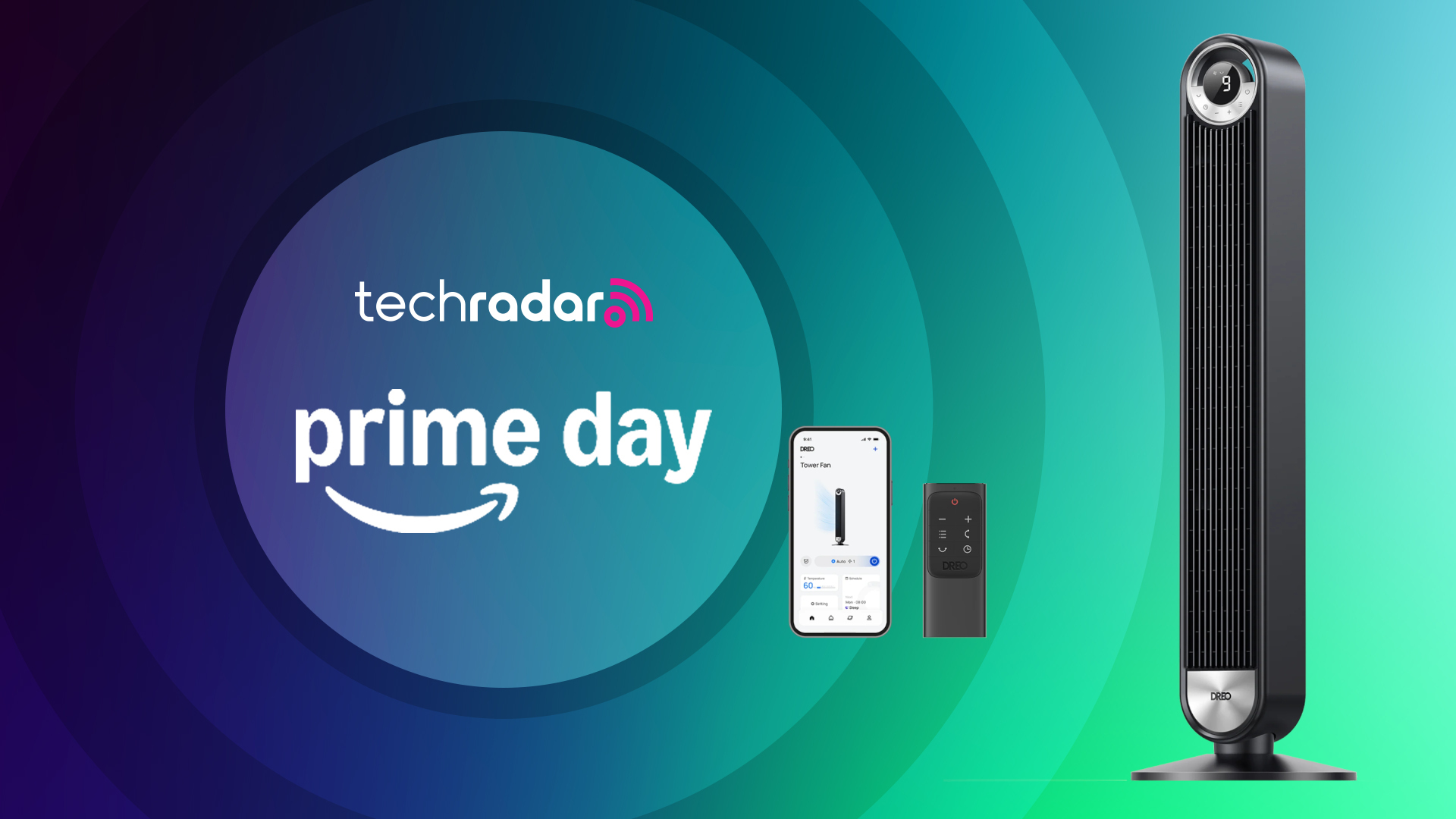 The Dreo Tower Fan on a TechRadar Prime Day banner.