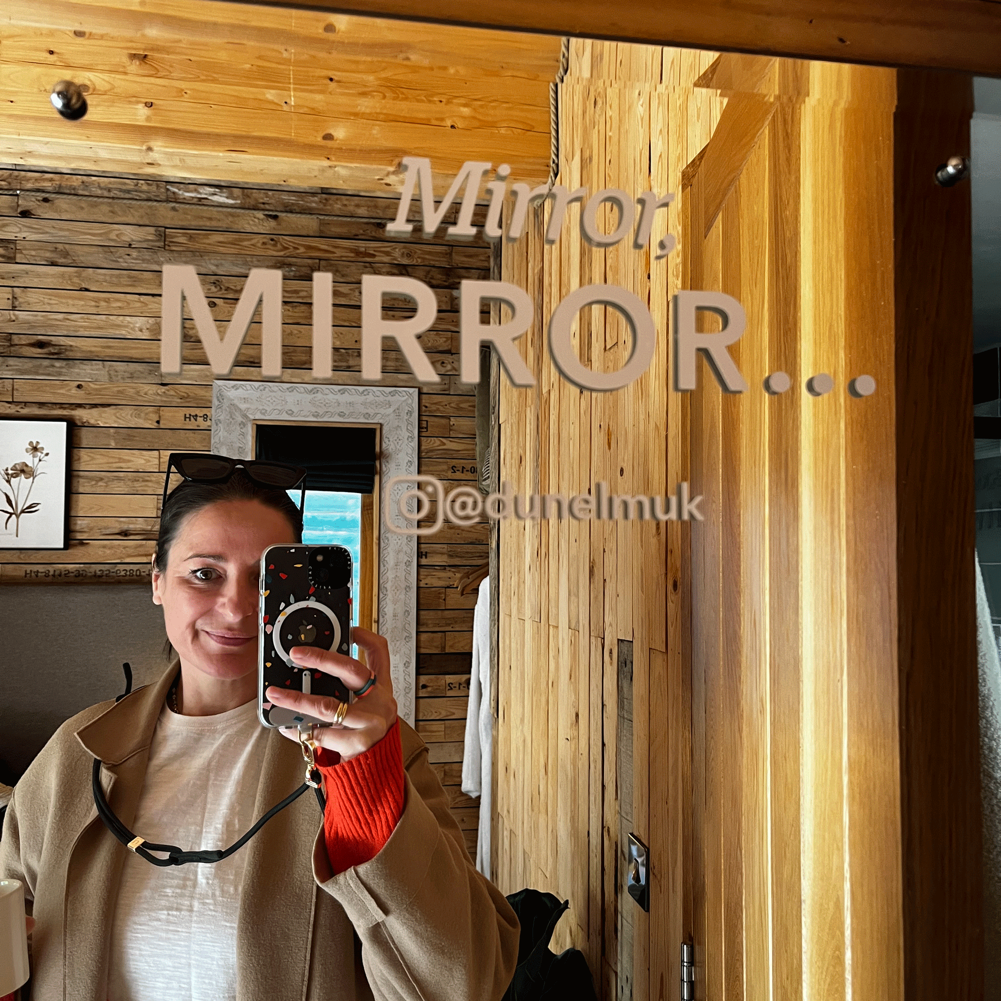 Ginevra selfie in a mirror at the Dunelm Sleep Retreat