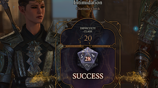 A rather high intimidation check made by a bard in Baldur's Gate 3.