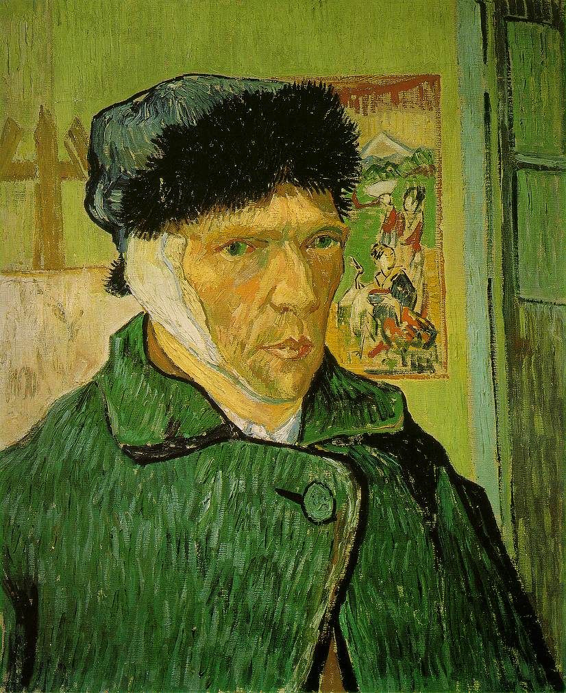 Vincent van Gogh&#039;s &quot;Self-portrait with bandaged ear,&quot; painted in 1889, shortly after he cut his own ear off.