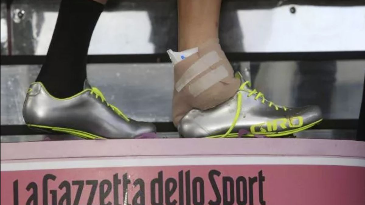 Taylor Phinney (BMC) injured his foot in the fall in the finishing straight.