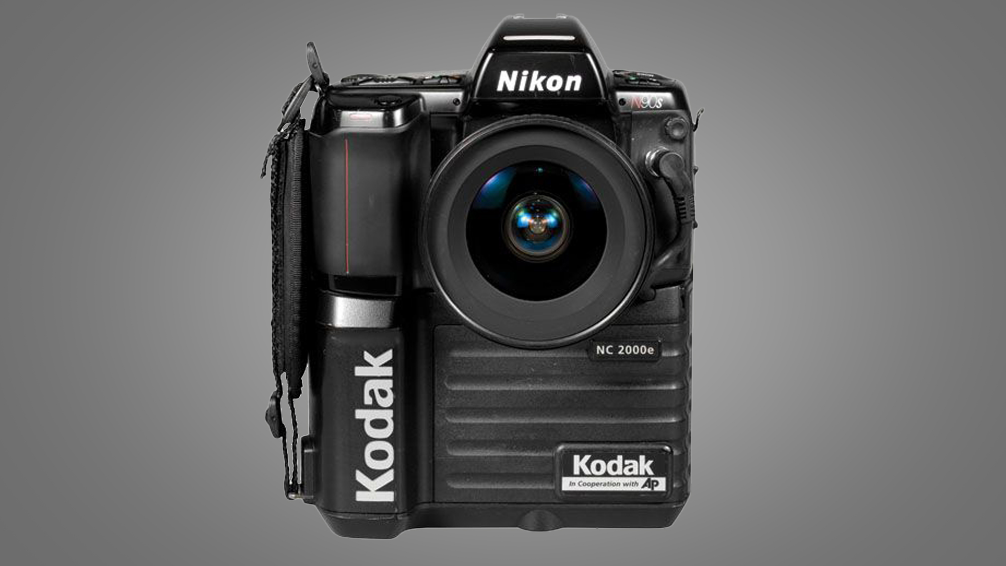 The Nikon/ Kodak NC2000 AP camera on a grey background