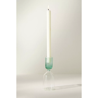 glass candle holder with green accent