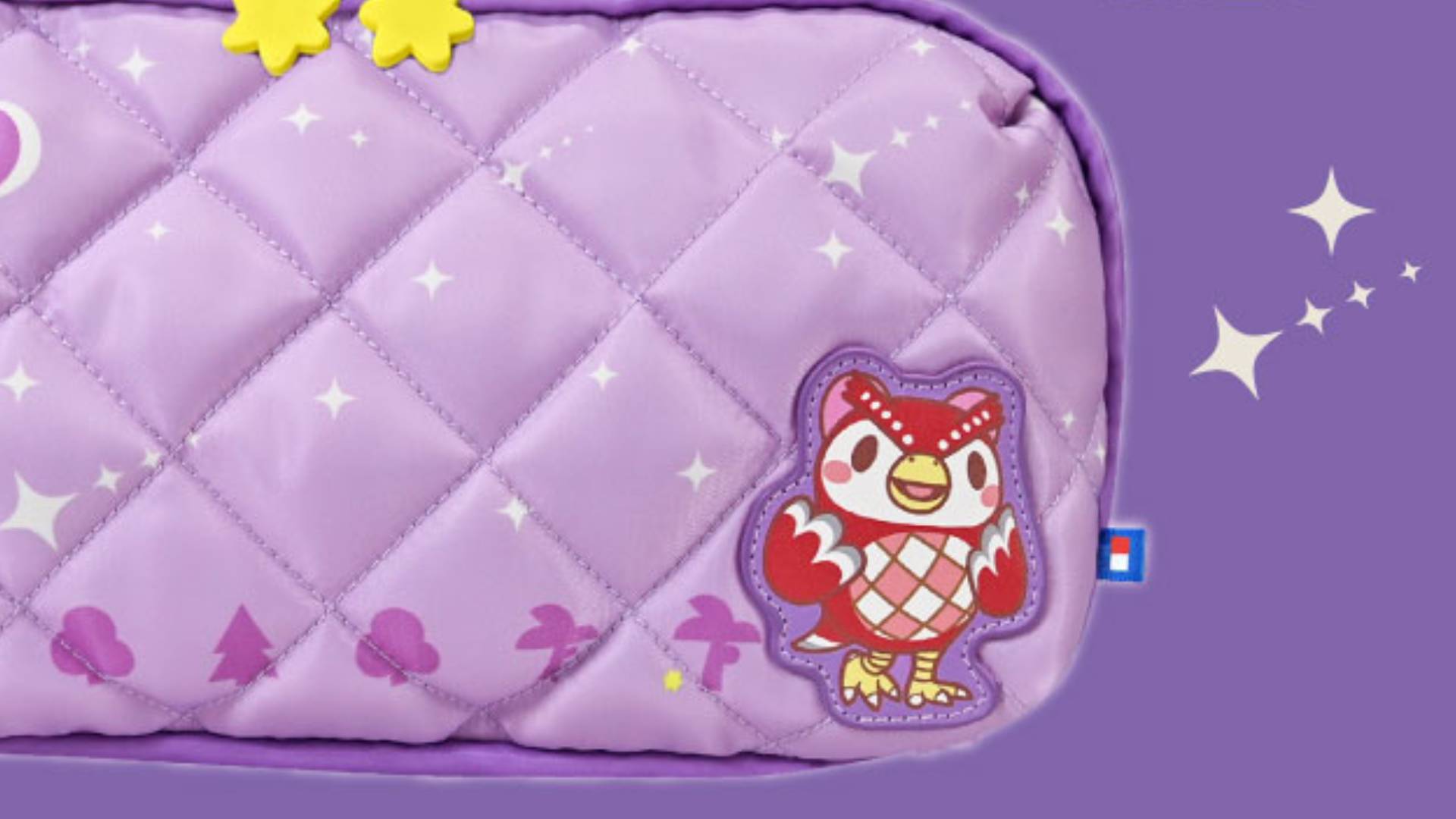 Official Hori marketing image of the Animal Crossing: New Horizons Quilted Medium Pouch for Nintendo Switch 2 - Celeste and the Starry Night.