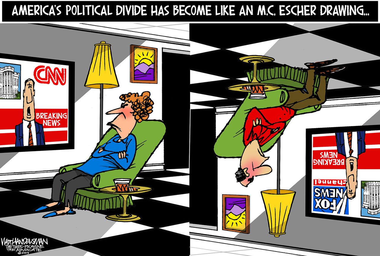 Political Cartoon U.S. Political Divide Fox News CNN