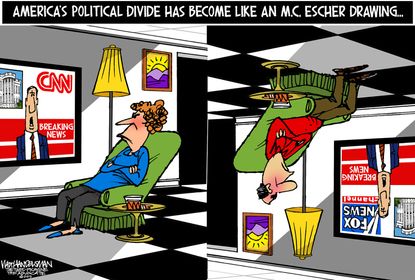 Political Cartoon U.S. Political Divide Fox News CNN