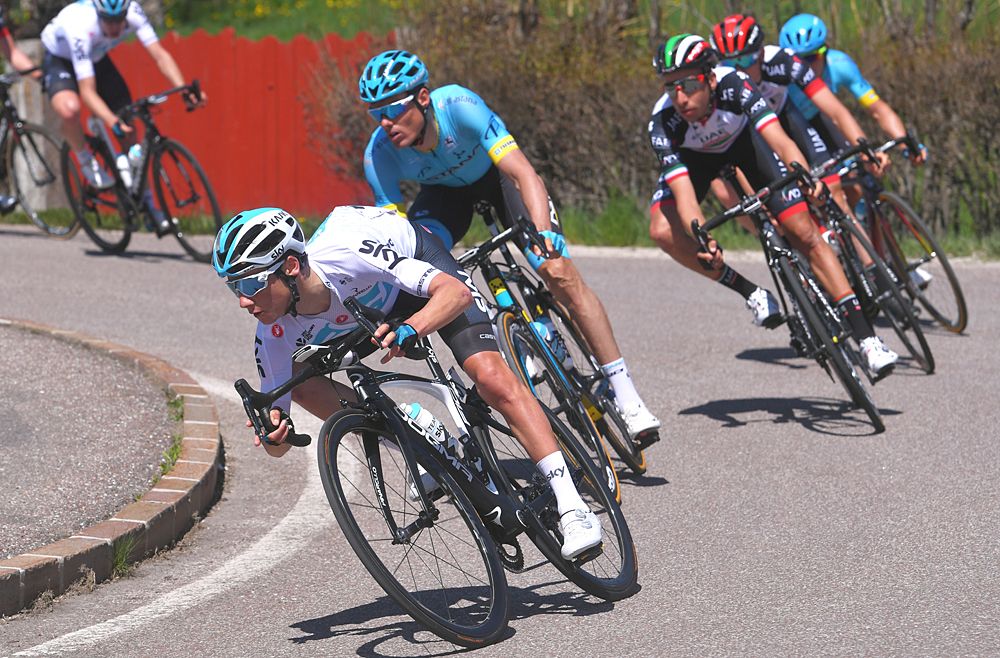 Kenny Elissonde (Team Sky) leads on a descent at the Tour of the Alps