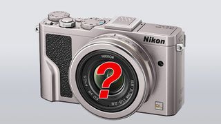 Nikon DL product image with red question mark in front of camera
