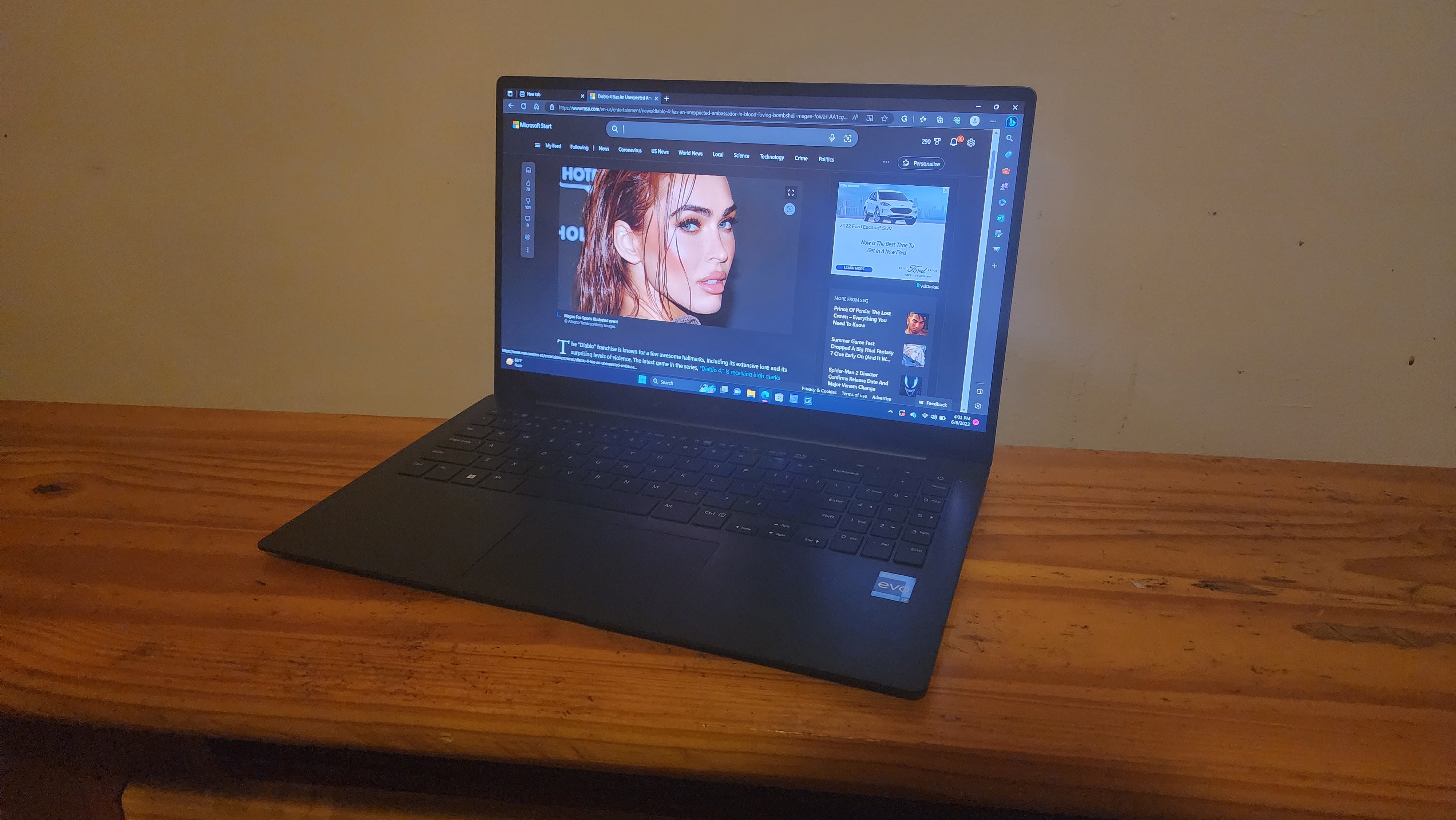 A picture of Megan Fox on a laptop
