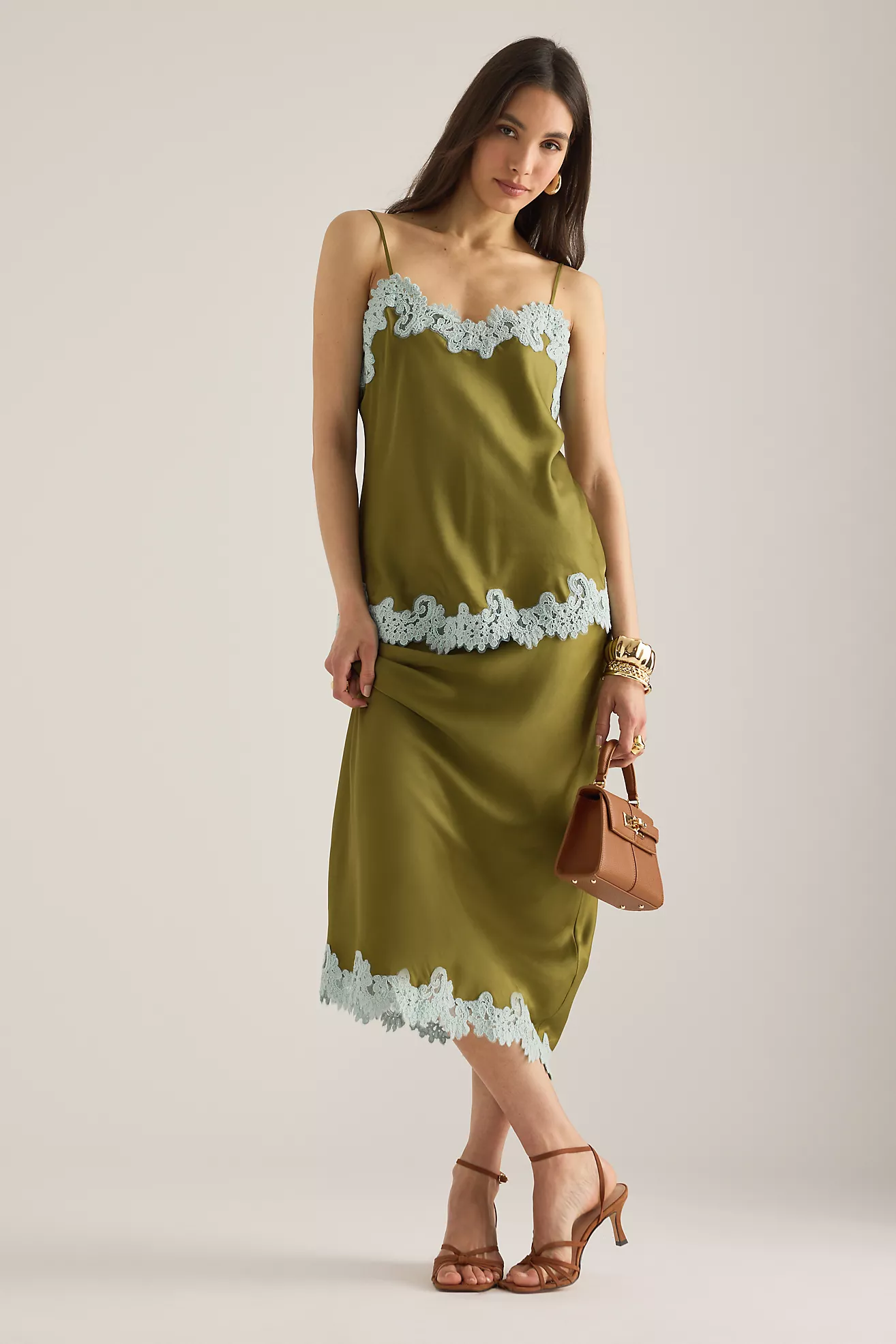 By Anthropologie Lace Trim Bias Midi Slip Skirt