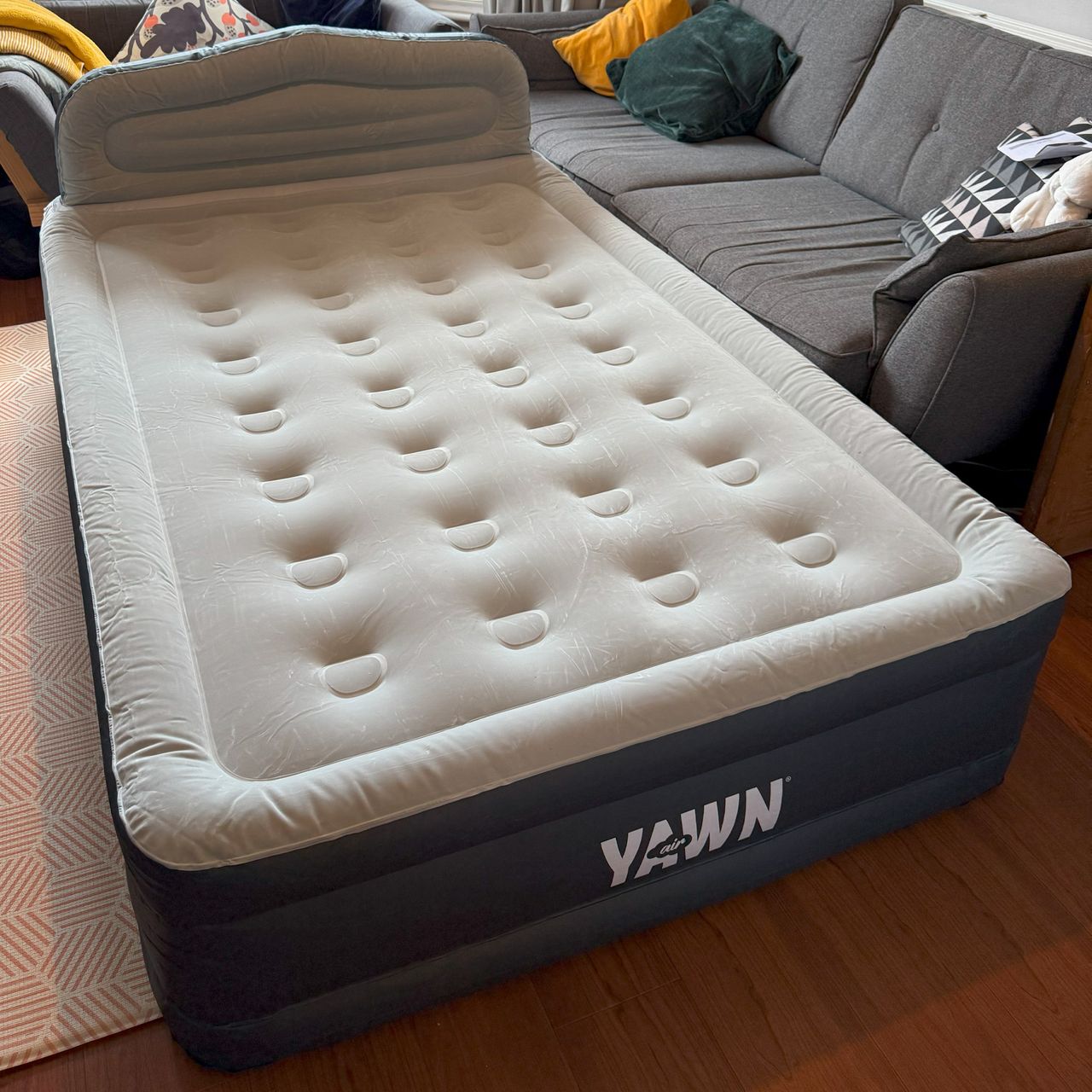 The YAWN self-inflating air bed being tested