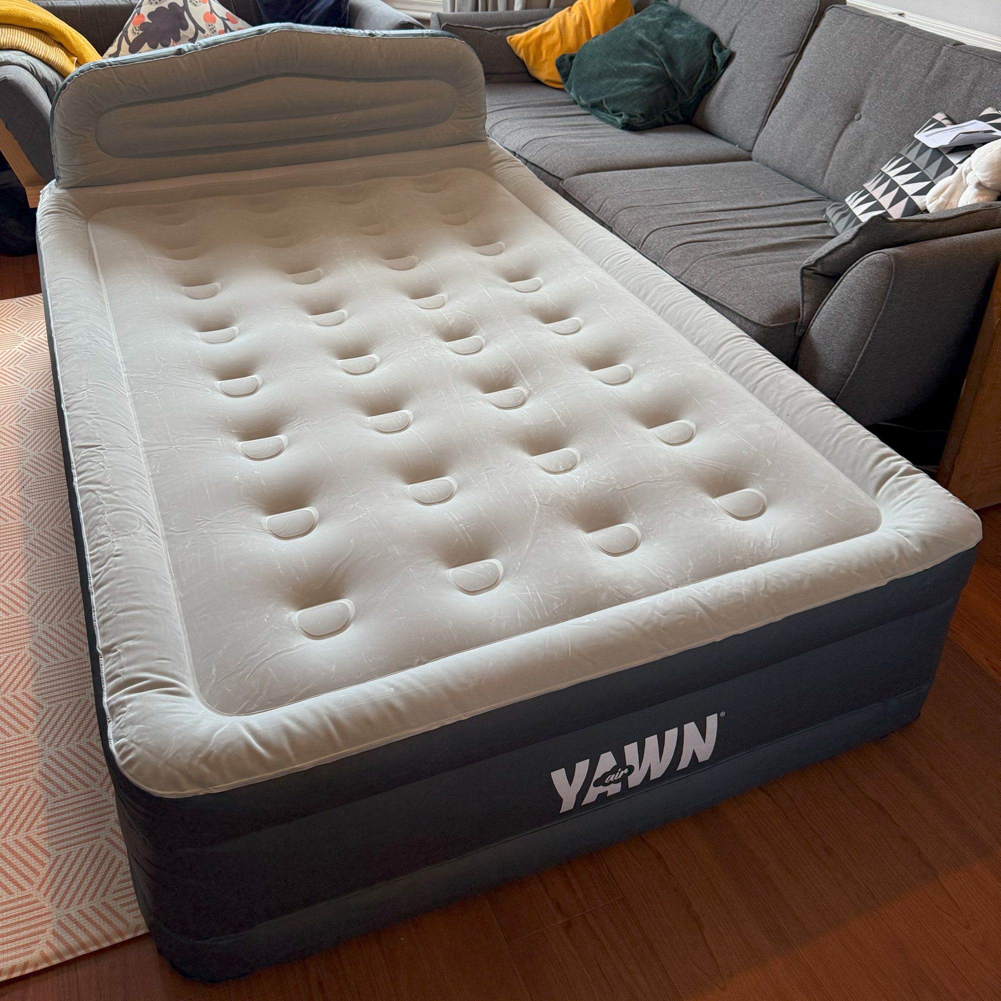 The YAWN self-inflating air bed being tested