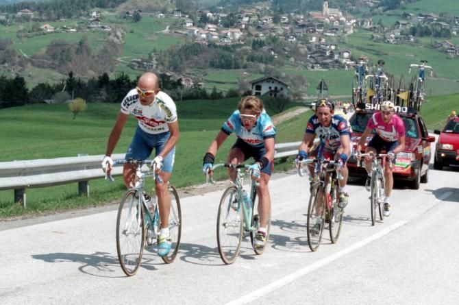 Pantani leads Evgeni Berzin and Tony Rominger in the 1995 Giro del Trentino