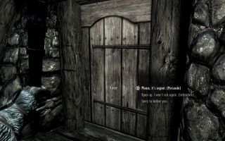 Best Skyrim mods — the different options for provided by the Simply Knock mod for interacting with an NPC through a locked door.