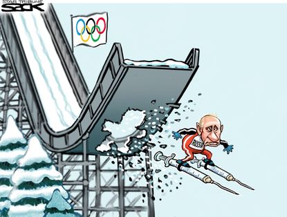 Political cartoon World Putin Russia olympics doping