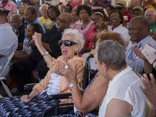 Famed NASA "hidden figure" and human computer Katherine Johnson celebrates her 98th birthday at the Virginia Air and Space Center at NASA's Langley Research Center in Virginia.