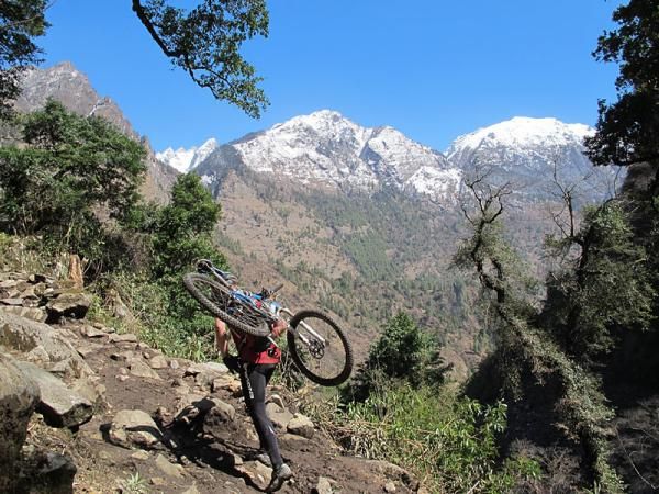 A hike-a-bike section in the Yak Attack