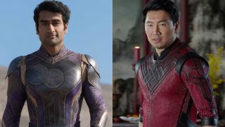 Kumail Nanjiani as Kingo in Eternals and Simu Liu as Shang-Chi 