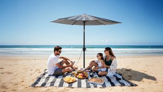 Anker SOLIX Solar Umbrella used at the beach.